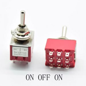 Mini interrupteur à bascule rouge 9 broches ON-OFF-ON/ON ON 3/2 positions AC 5A/125V 2A/250V avec