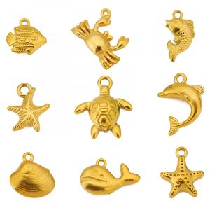 3 pièces en acier inoxydable sirène étoile de mer tortue coquille requin crabe pendentif à breloque