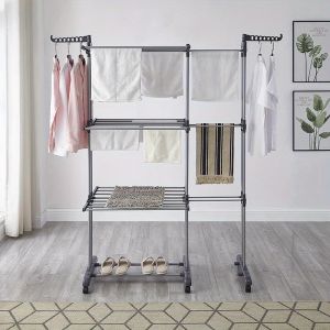 Séchoir à linge pliable à 4 niveaux avec roues Grand séchoir à linge pour l'intérieur et l'extérieur