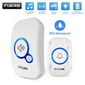 Fuers-Sonnette de porte sans fil &eacute;tanche, alarme intelligente avec batterie pour PRHotel, 32