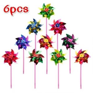 Moulin à vent en plastique, 6 pièces, moulin à vent, jouet pour enfants, décoration de fête sur