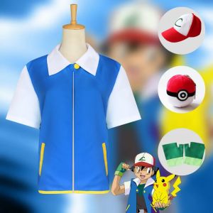 P-PokemonING Go Cosplay enfants adultes Anime Ash Ketchum vêtements hommes veste bleue Costume