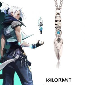 Jeu Valorant collier Jett Cosplay unisexe lame couteau tempête pendentif en cristal bleu tour de cou
