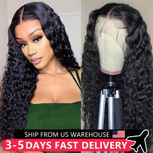 Perruque Lace Frontal Wig 100% naturelle, cheveux humains, Deep Wave, 30 32 pouces, indien Remy,
