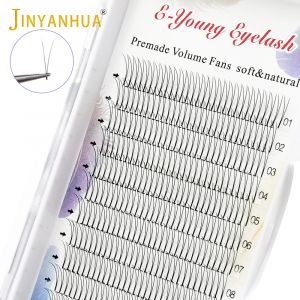 E-young 2d cils préfabriqués Volume ventilateurs tige courte C/D Curl 0.1mm Extensions de faux cils
