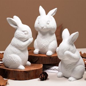 Moule d'ornement en Silicone lapin mignon 3D, lapin de pâques, bougie parfumée, gypse, béton assis