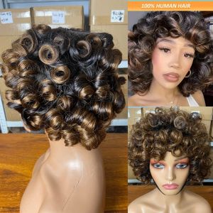 Bouncy Curly At Perruques de cheveux humains pour femmes, fabrication de machine, portant une