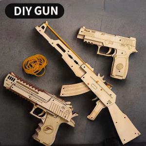 Pistolet à bande de caoutchouc AK47 Sand Eagle, jouets en bois, modèles de tir mécaniques, Kits