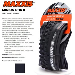 MAXXIS MINION DHR II(M327RU) v&eacute;los de montagne vtt Tubeless 26er 27.5er 27er 29er pneu de v&eacute;lo de