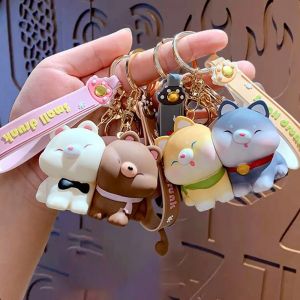 Porte-clés animaux mignons et exquis, dessin animé en résine, chiot et cochon, sac de voiture,