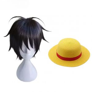 Anime Monkey D. Luffy perruque de Cosplay courte noire perruques de cheveux synthétiques résistantes