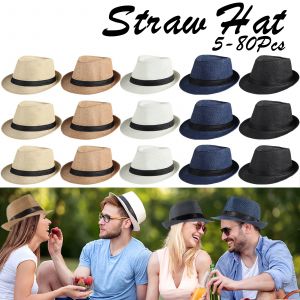 Chapeaux de paille pour hommes et femmes, Panama, chapeau de soleil de plage d'&eacute;t&eacute;, chapeaux de f&ecirc;te