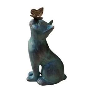 Chat Curieux et Papillon Statue de Jardin, Jeu de Chat Curieux, Sculpture Animale, Outdo