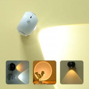 Lampe Murale Intelligente à LED avec Capteur de Mouvement Tactile, Rotative à 360 °, Recharge USB,