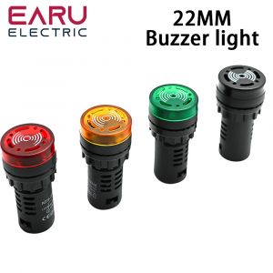 1pc AD16-22SM 22mm diam&egrave;tre du panneau 12V 24V 110V 220V Flash Signal lumineux rouge LED Buzzer
