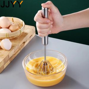 JJYY cuisine acier inoxydable fouet crémier semi-automatique fouet rotatif hêtre bois Vase poignée