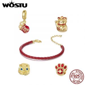 WOSTU 925 argent nouvel an cadeau chanceux rouge KOI breloque sac chanceux pendentif patte perles