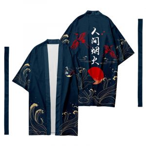 Cardigan Kimono Long japonais pour hommes, Costume de samoura&iuml; pour hommes, motif de feux