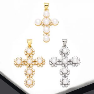 OCESRIO grandes perles cristal croix pendentif pour collier en laiton plaqu&eacute; or Crucifix fait &agrave; la
