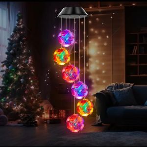 1pc solaire alimenté couleur changeante rose boule brodée fleur vent carillon lumière étanche
