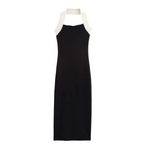 Robe tricotée élastique à col suspendu pour femme, vêtement de Style européen et américain, à la