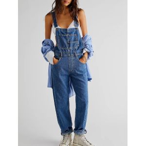 Salopette en Jean Extensible pour Femme, Salopette en Denim, Pantalon &agrave; Jambes Coniques, At Fit,