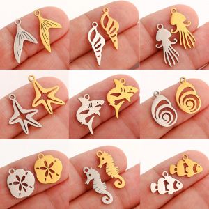 Breloques thème Animal de mer, conque/poisson/shark/étoile de mer, pendentif en acier inoxydable,