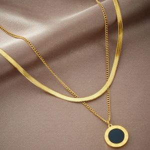 Yupsk classique en acier inoxydable chiffre romain cadran pendentif collier Double serpent chaîne
