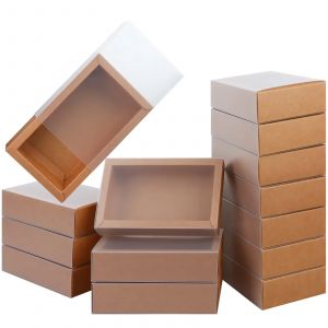 Boîtes à tiroirs en papier Kraft avec fenêtre transparente en PVC, petite boîte en carton pour