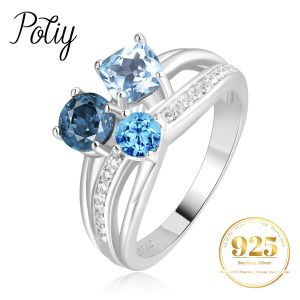 Potiy Infinity véritable naturel suisse londres bleu ciel topaze 925 en argent Sterling 3 pierres