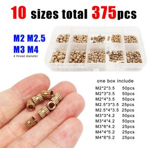 1 bo&icirc;te totale 375/400 pi&egrave;ces m&eacute;lange 10 tailles M2 M2.5 M3 M4 laiton massif cuivre moulage par