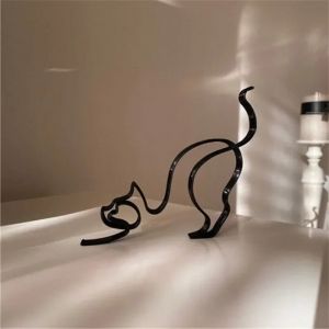 Sculpture d'art minimaliste de chien et de chat, d&eacute;cor en m&eacute;tal, accessoires de bureau &agrave; la maison