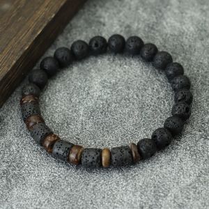Nouveau Bracelet en bois pour hommes pierre de roche volcanique naturelle Braslet fait à la main