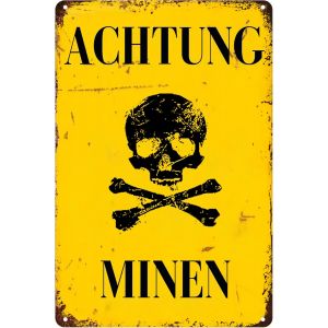 Achtung Minen Metal Signs for Yard, Military Poster for Garage, Man Diversization Metal Sign