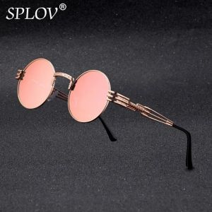 Lunettes de soleil rondes en m&eacute;tal Steampunk r&eacute;tro pour hommes et femmes, double jambe de printemps,