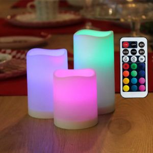 WRalwaysLX Bougies LED sans flamme à couleur changeante avec télécommande, paquet de 3, alimentées