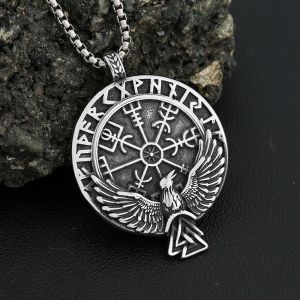 Collier pendentif boussole et rune en acier inoxydable Vibasin pour hommes et femmes, colliers