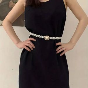 Ceinture femme perle taille cha&icirc;ne femmes grande perle incrust&eacute;e strass ceinture &eacute;lastique avec