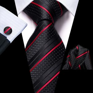 Hi-Tie ray&eacute; noir rouge or vert soie cravate de mariage pour hommes Handky bouton de manchette cadeau