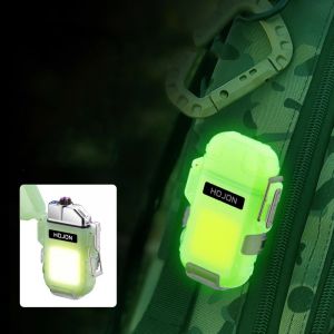 Briquet lumineux Transparent &eacute;tanche en Plasma, Double Arc, coupe-vent, Rechargeable par USB, cadeau