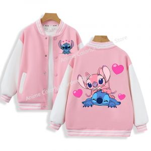 Veste de dessin anim&eacute; Disney Stitch pour enfants, uniforme de baseball mignon, manteau rose,
