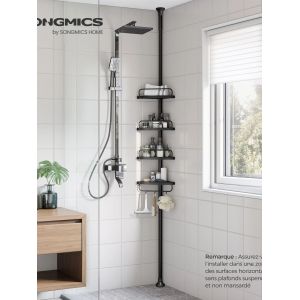 SONGMICS Étagère de Douche Réglable en Hauteur, 4 Niveaux, Étagère d'angle Télescopique, Hauteur 85