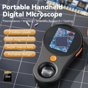Microscope numérique 2.0 pouces 500X, pièce de monnaie vidéo 1080P avec loupe avec 8 LED pour la