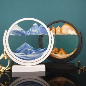 Peinture d'art de sable mobile 3D sablier rond en verre fait à la main paysage de sable de mer