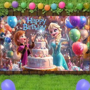 Toile de fond joyeux anniversaire pour filles, princesse Elsa la reine des neiges, arrière-plan de
