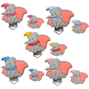 2 pi&egrave;ces un ensemble de perles en Silicone Dumbo et attache-sucette anneau de dentition pour b&eacute;b&eacute; de