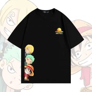T-shirt à manches courtes One Piece Anime pour hommes, chapeau de paille, Pirates, Monkey D Luffy,