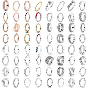 Bague en argent Sterling 925, or et or Rose, pierre en forme de c&oelig;ur, taille 6 7 8 9, couronne,