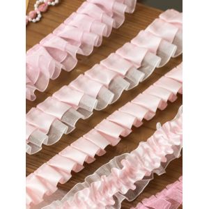 Ruban en dentelle rose de 5 m&egrave;tres, pour d&eacute;coration de robe de soir&eacute;e, tissu fait &agrave; la main,