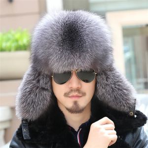 Chapeau de ski en fourrure de raton laveur russe pour hommes, chapeau de bombardier en renard